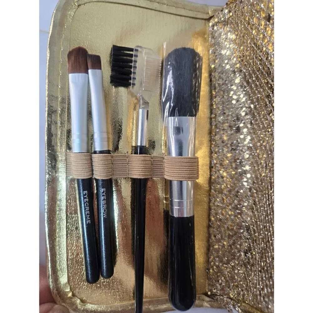 Womens Gold Sequined Travel Makeup And Grooming Accessories Case.